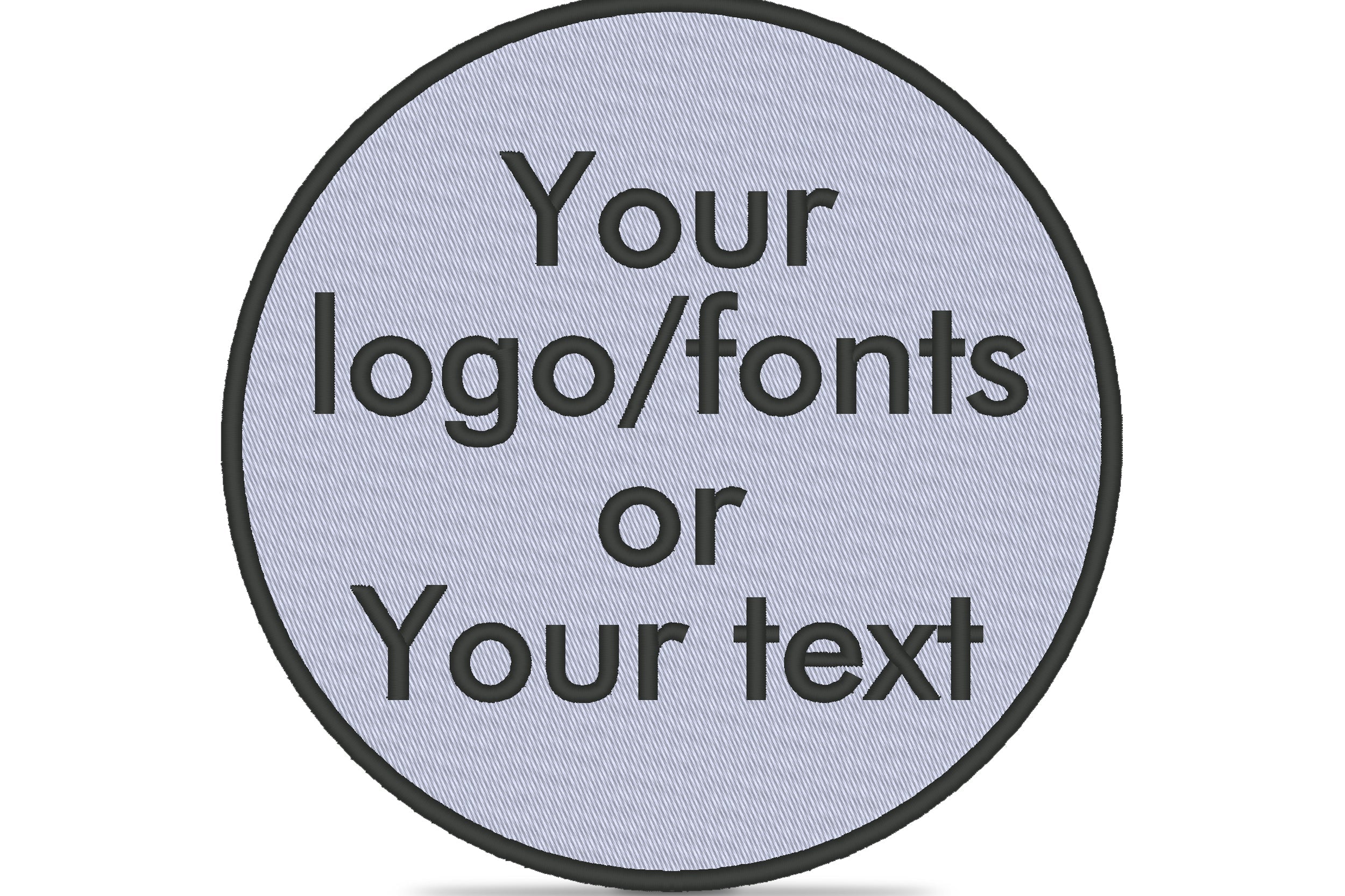 Customizable round patch featuring space for logo, fonts, or text, ideal for branding and accessories.