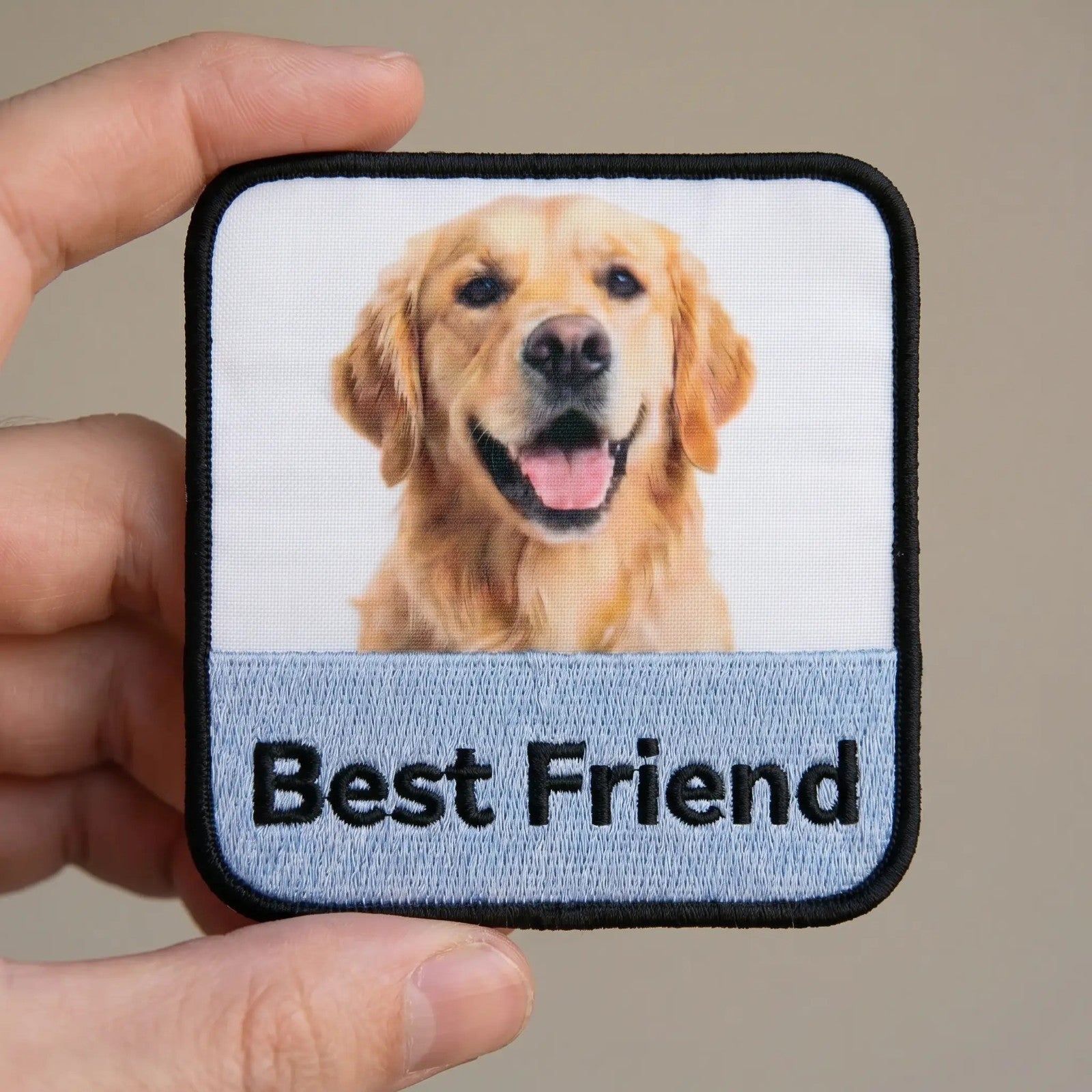Photo patch shown in hand for real size