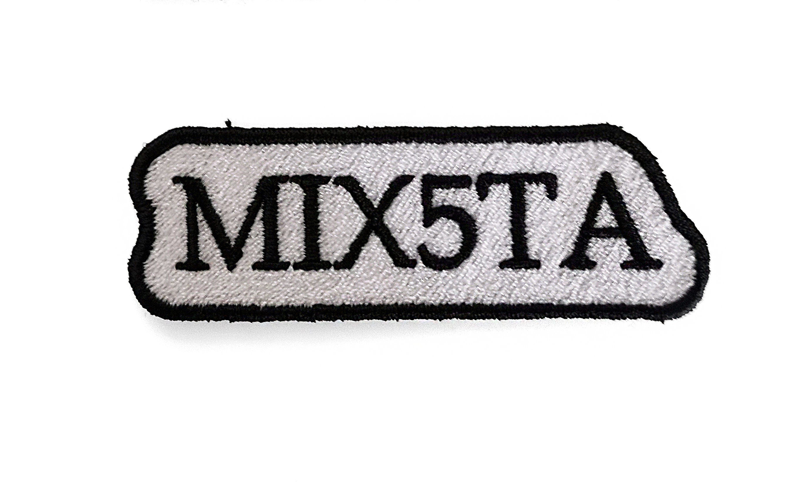 Custom embroidered patch with the text 'MIX5TA', suitable for personalizing bags, jackets, and clothing.