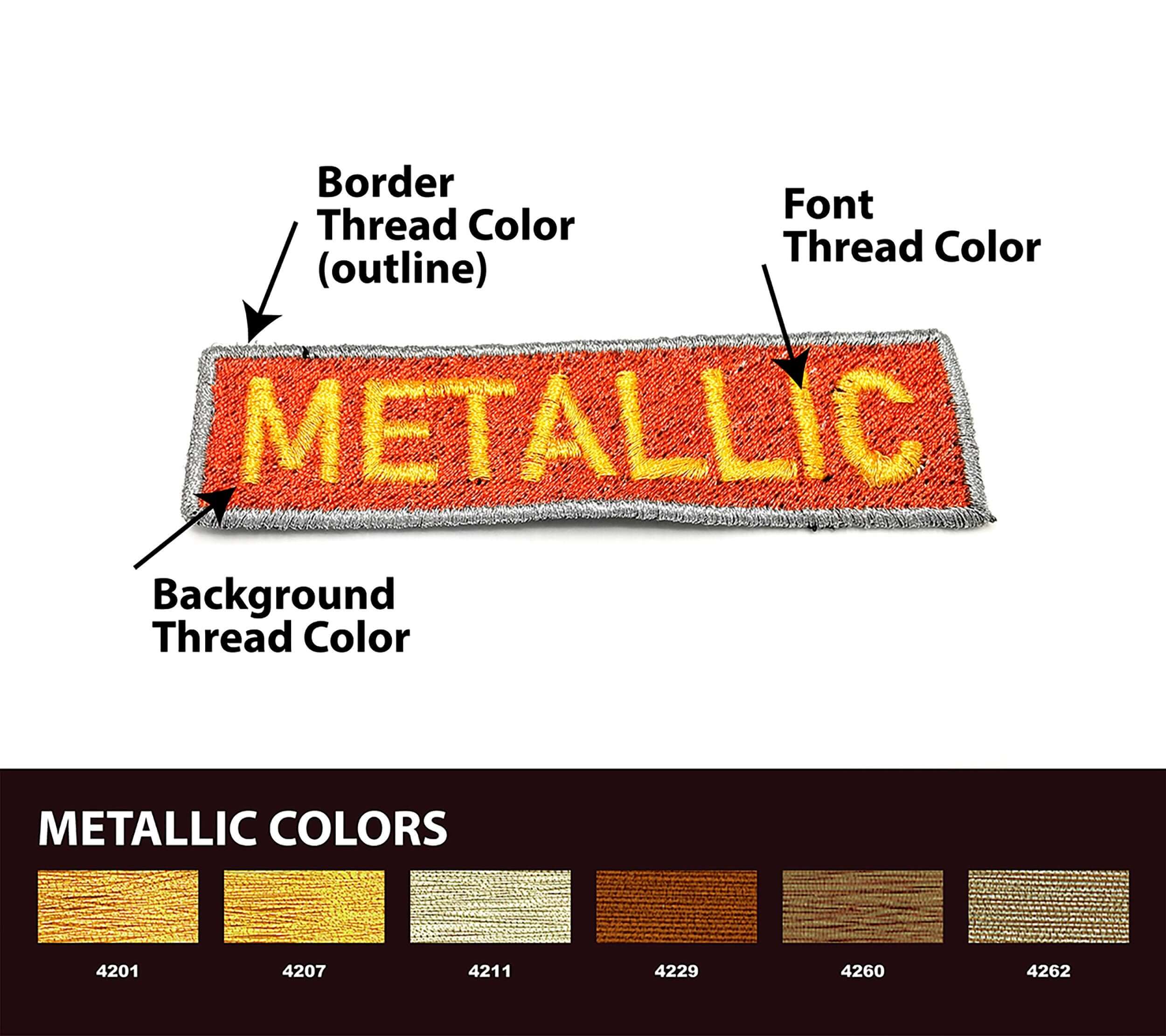 Metallic colors custom name embroidered patch with thread color options for personalized biker or scooter gear.