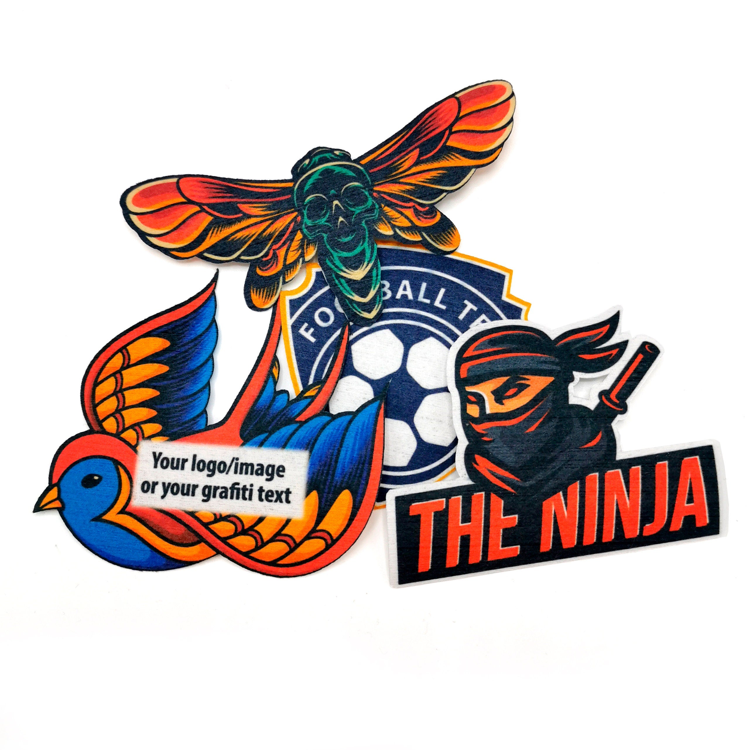 Printed fabric iron on patch with cut-outs