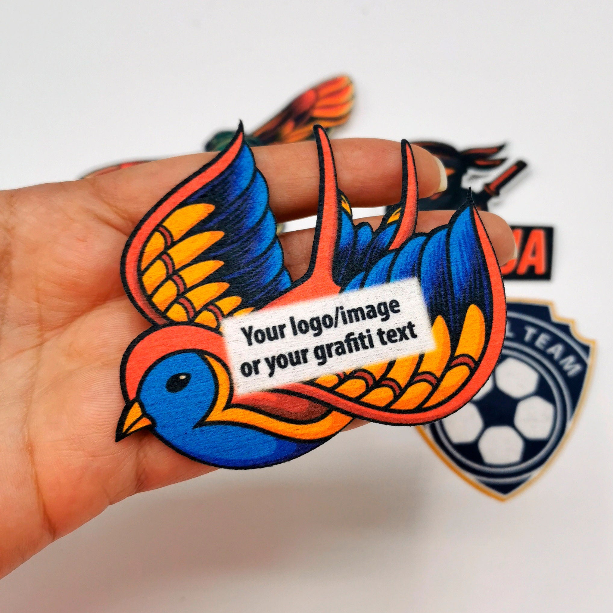 Printed fabric iron on patch with cut-outs