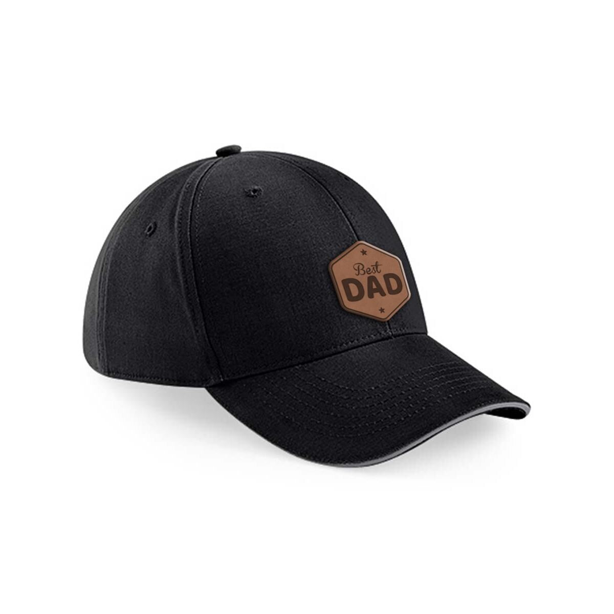 Custom leather patch cap for dads featuring a 'Best Dad' design, perfect personalized gift for Father's Day.