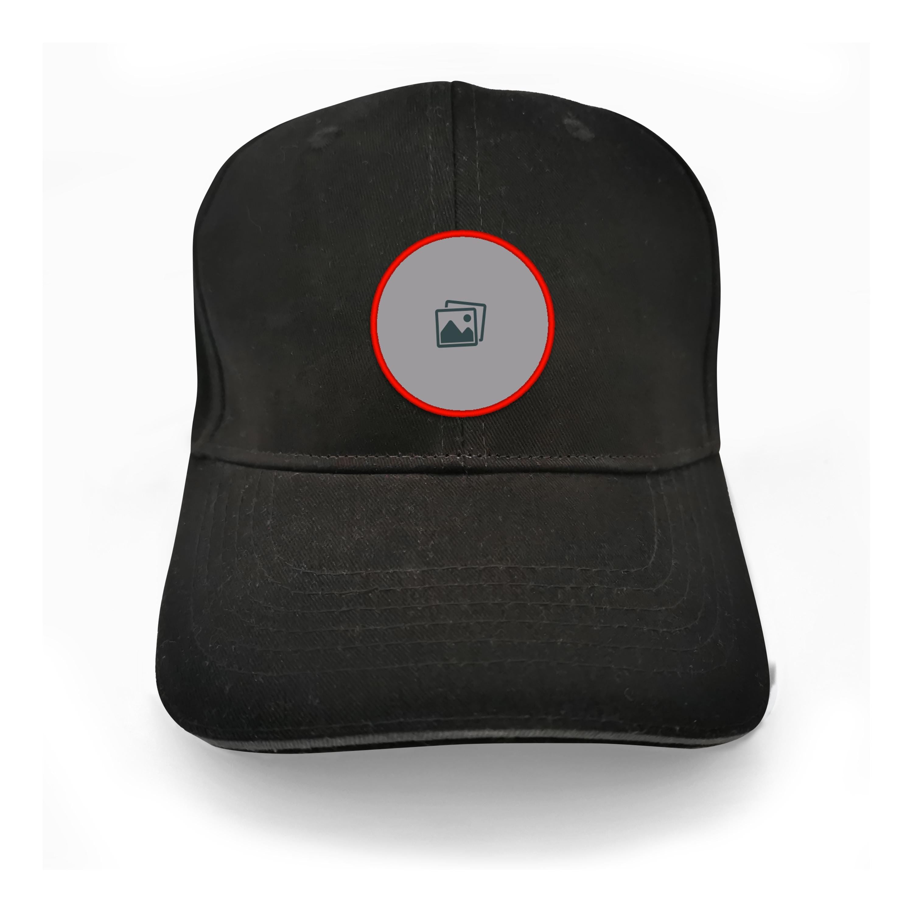 Personalised adjustable black baseball cap with a custom logo patch for unique gifts.