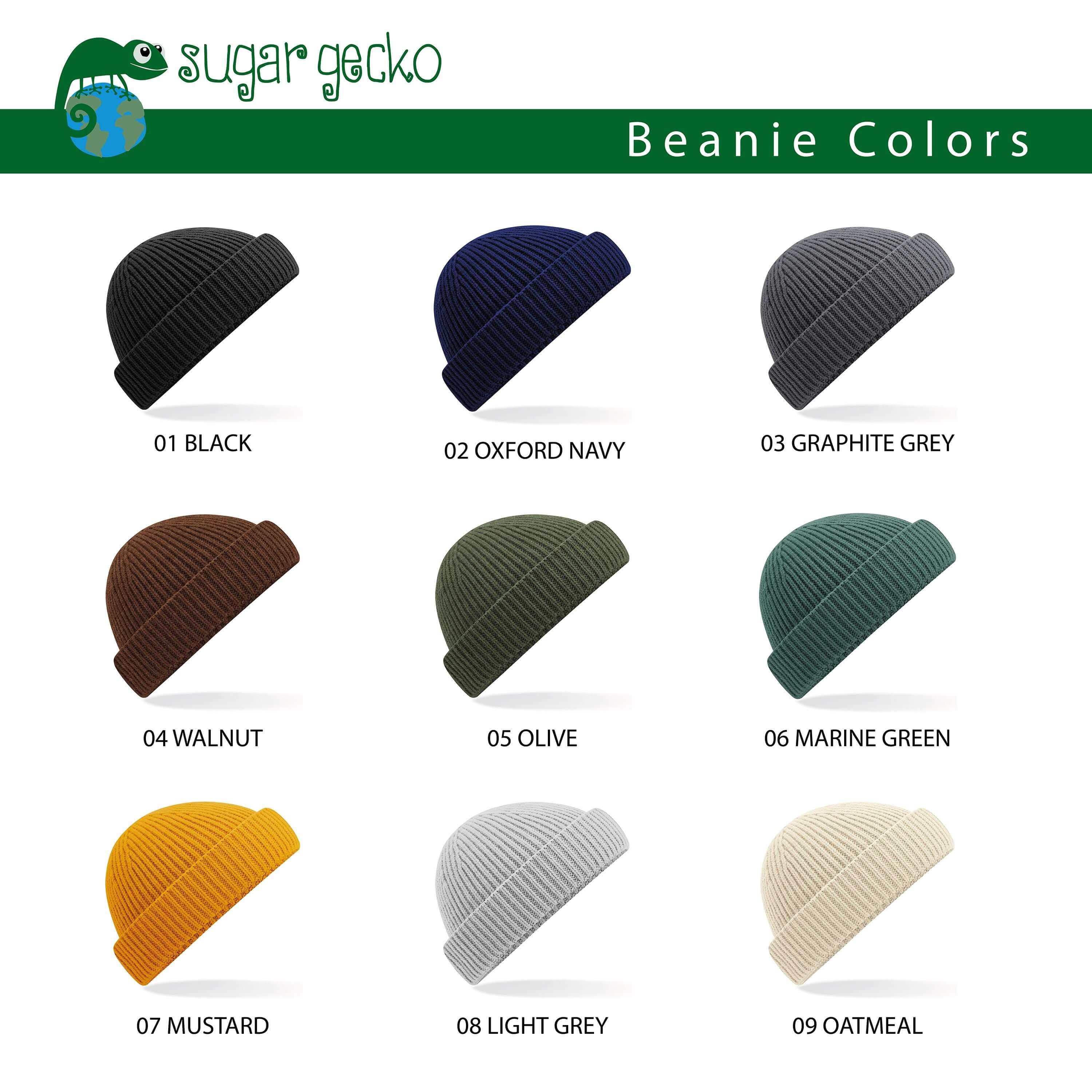 Variety of beanie colors: Black, Oxford Navy, Graphite Grey, Walnut, Olive, Marine Green, Mustard, Light Grey, Oatmeal.