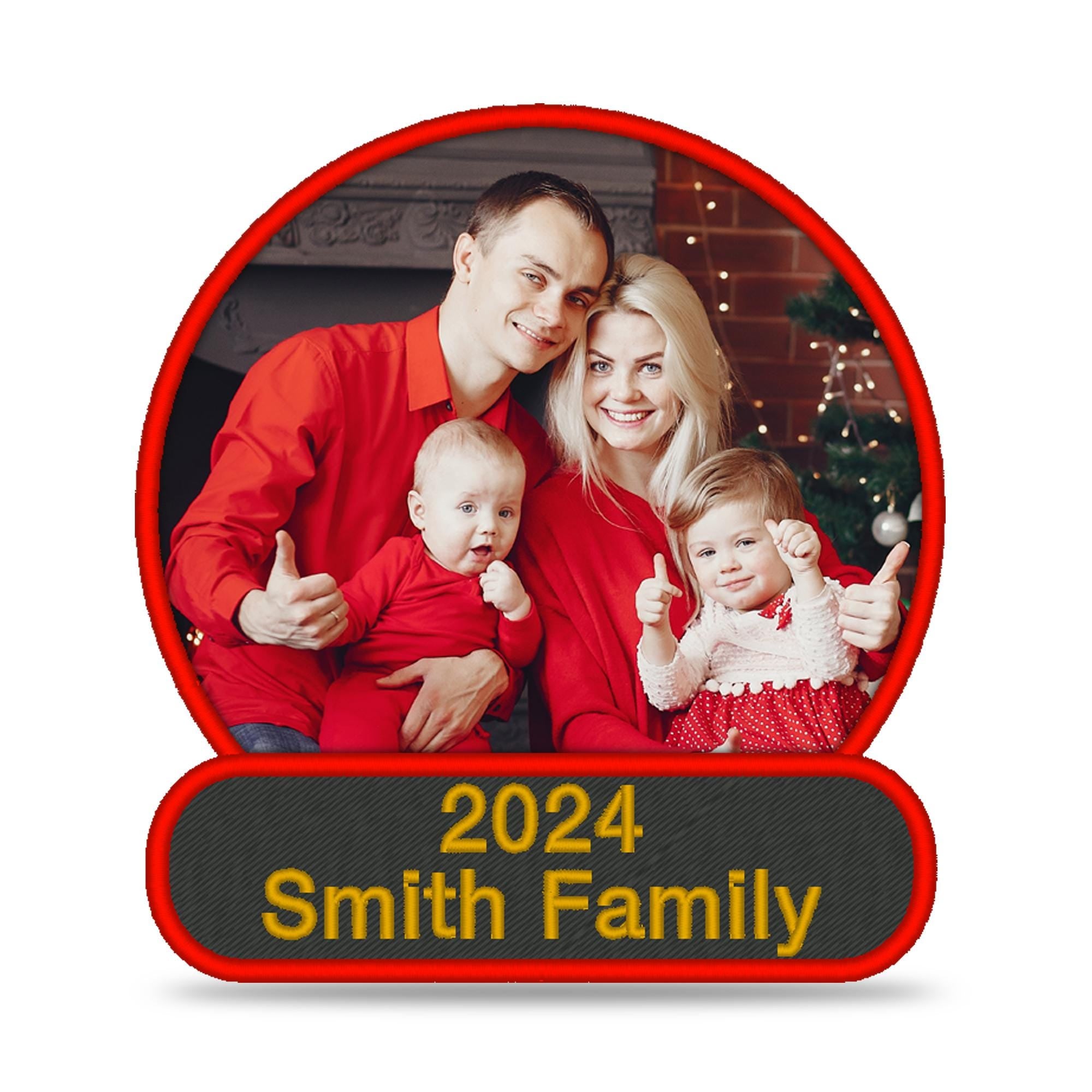 Custom photo embroidered patch featuring the Smith family in 2024, perfect for memorializing cherished moments.