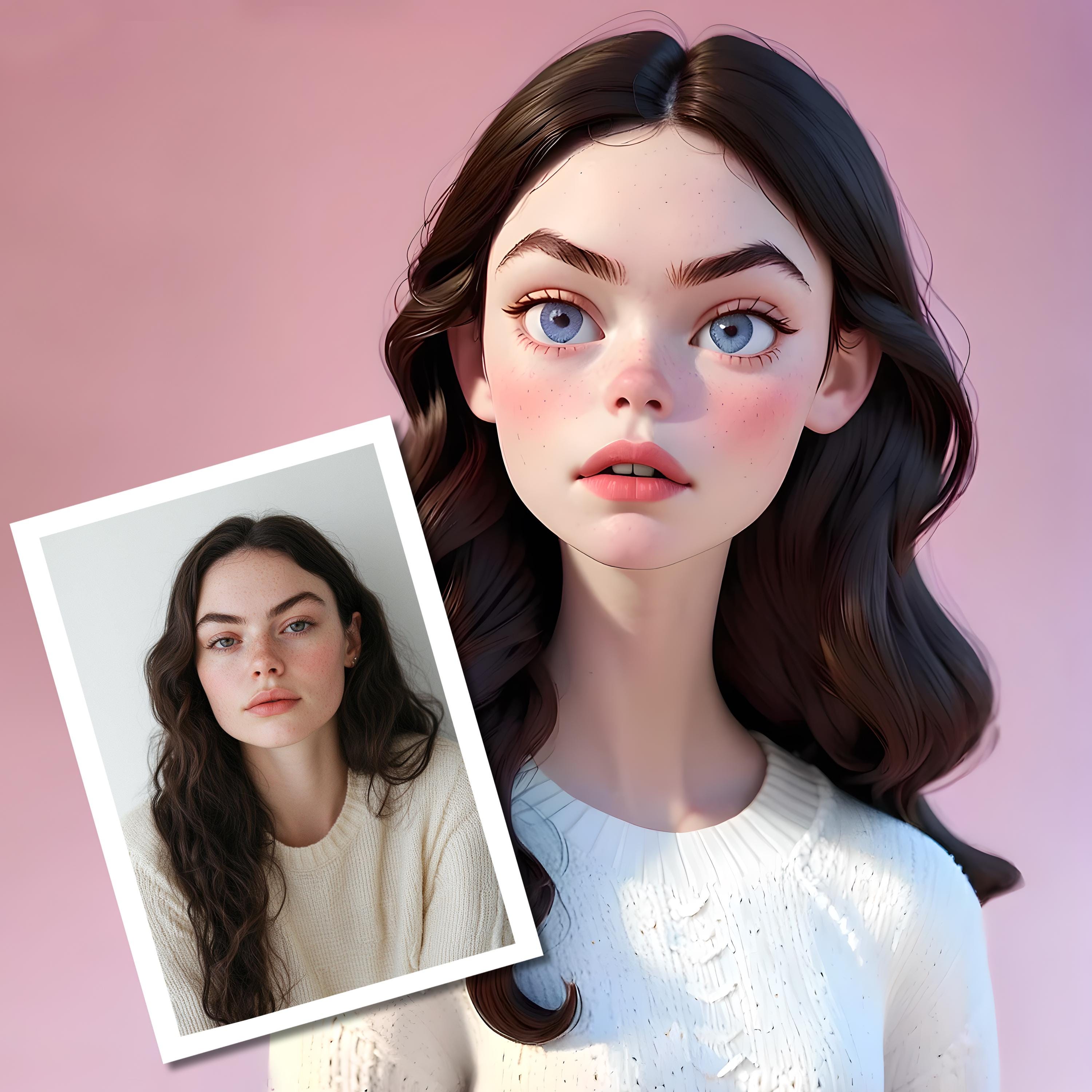 Custom 3D cartoon-style portrait based on a photo, showcasing personalized artwork for unique gifts.