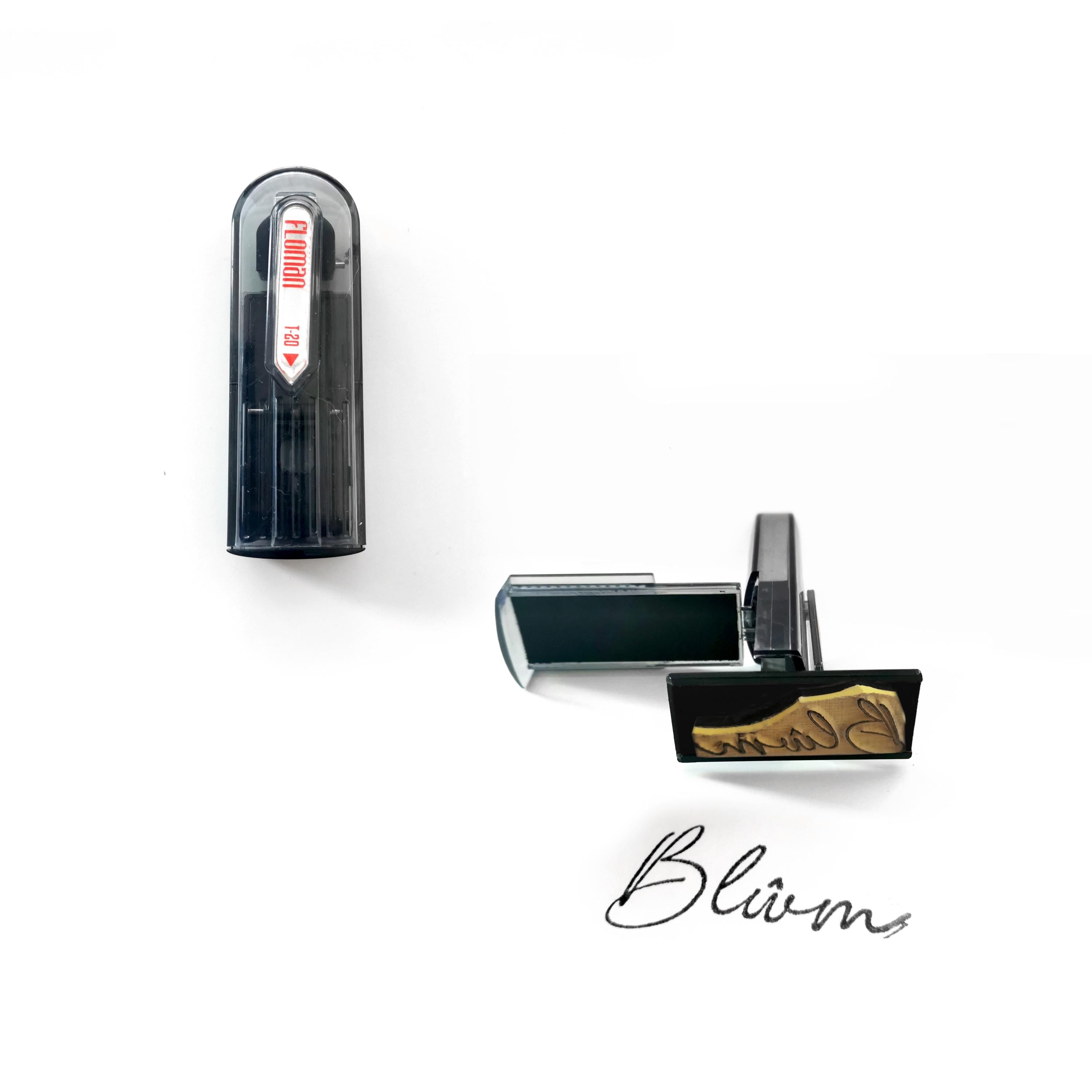 Custom self-inking signature stamp for personalized branding and wedding invitations.