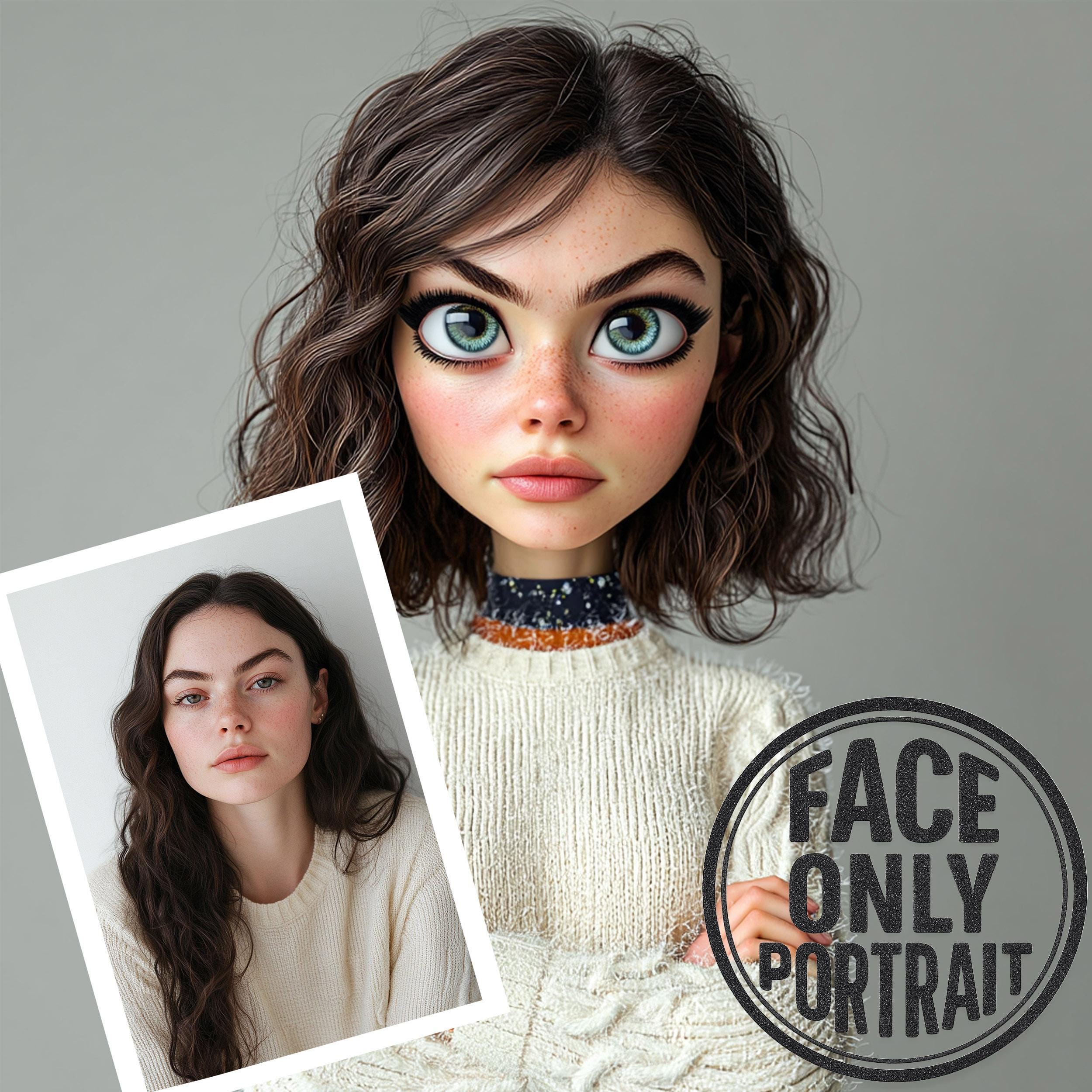 Custom face cartoon portrait showcasing a digital caricature art style with vibrant colors and humor.