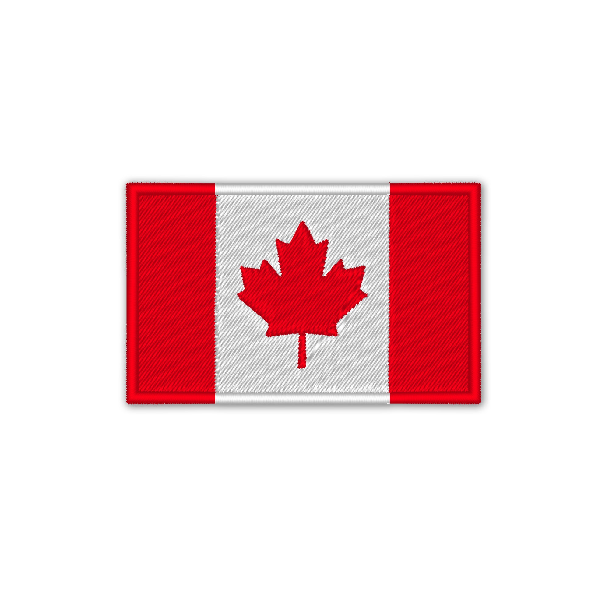 Embroidered Canada flag patch, 4x6cm size, iron on or sew on backing, perfect for apparel, bags, and accessories.