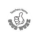 Custom teacher stamp featuring a thumbs-up and text 'Good Work' for personalized classroom use.