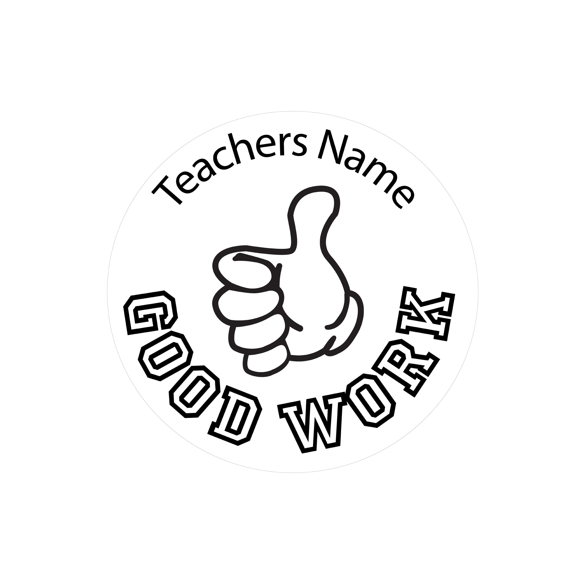 Custom teacher stamp featuring a thumbs-up and text 'Good Work' for personalized classroom use.