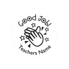 Custom teacher stamp with 'Good Job!' message and space for teacher's name, perfect for classroom rewards.