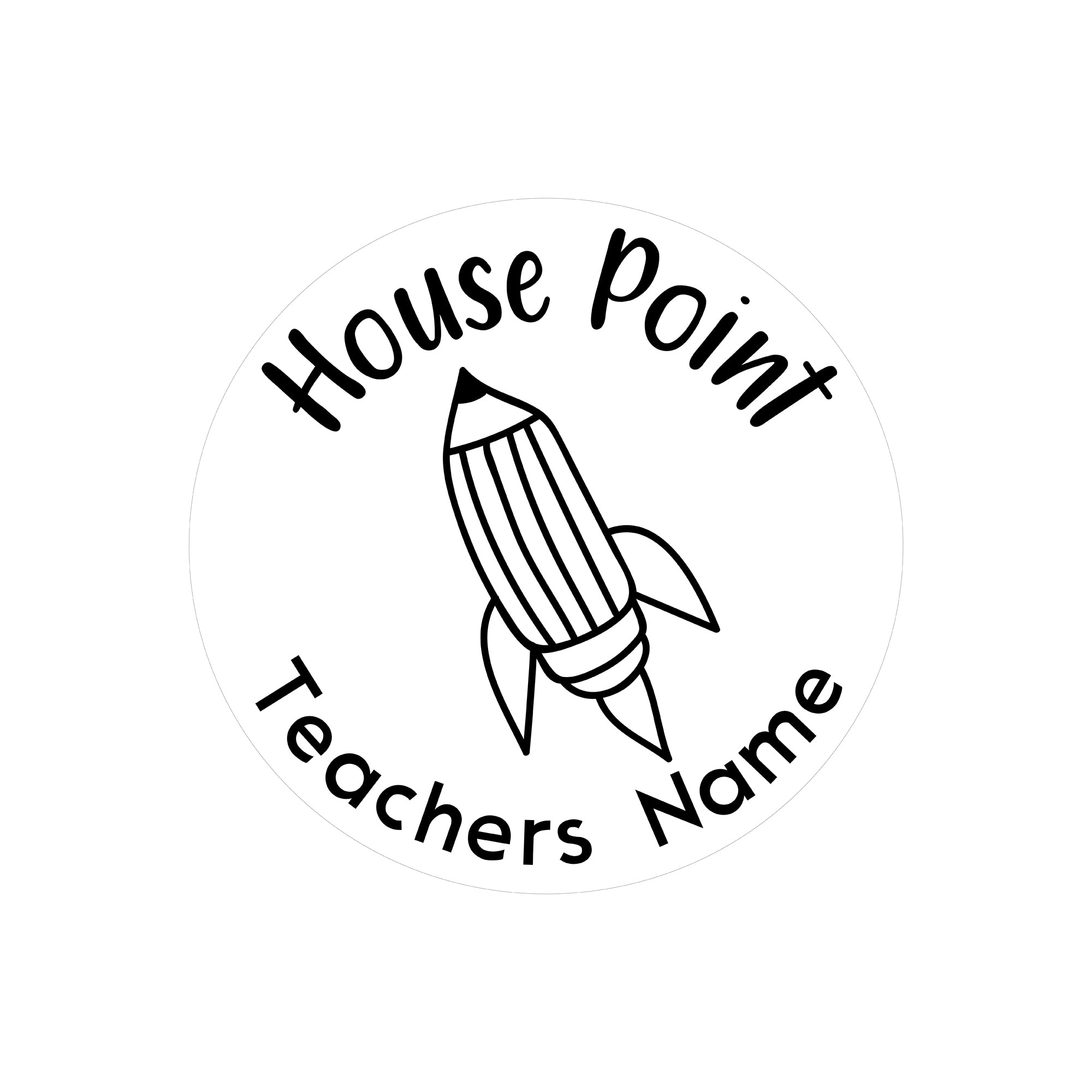 Customizable teacher stamp with rocket design, featuring 'House Point' and 'Teacher's Name' for classroom use.
