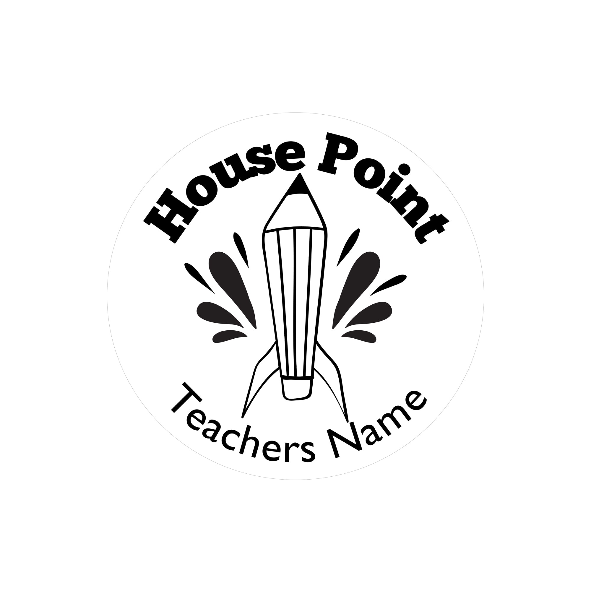 Custom teacher stamp featuring a pencil design with 'House Point' and customizable teacher's name.