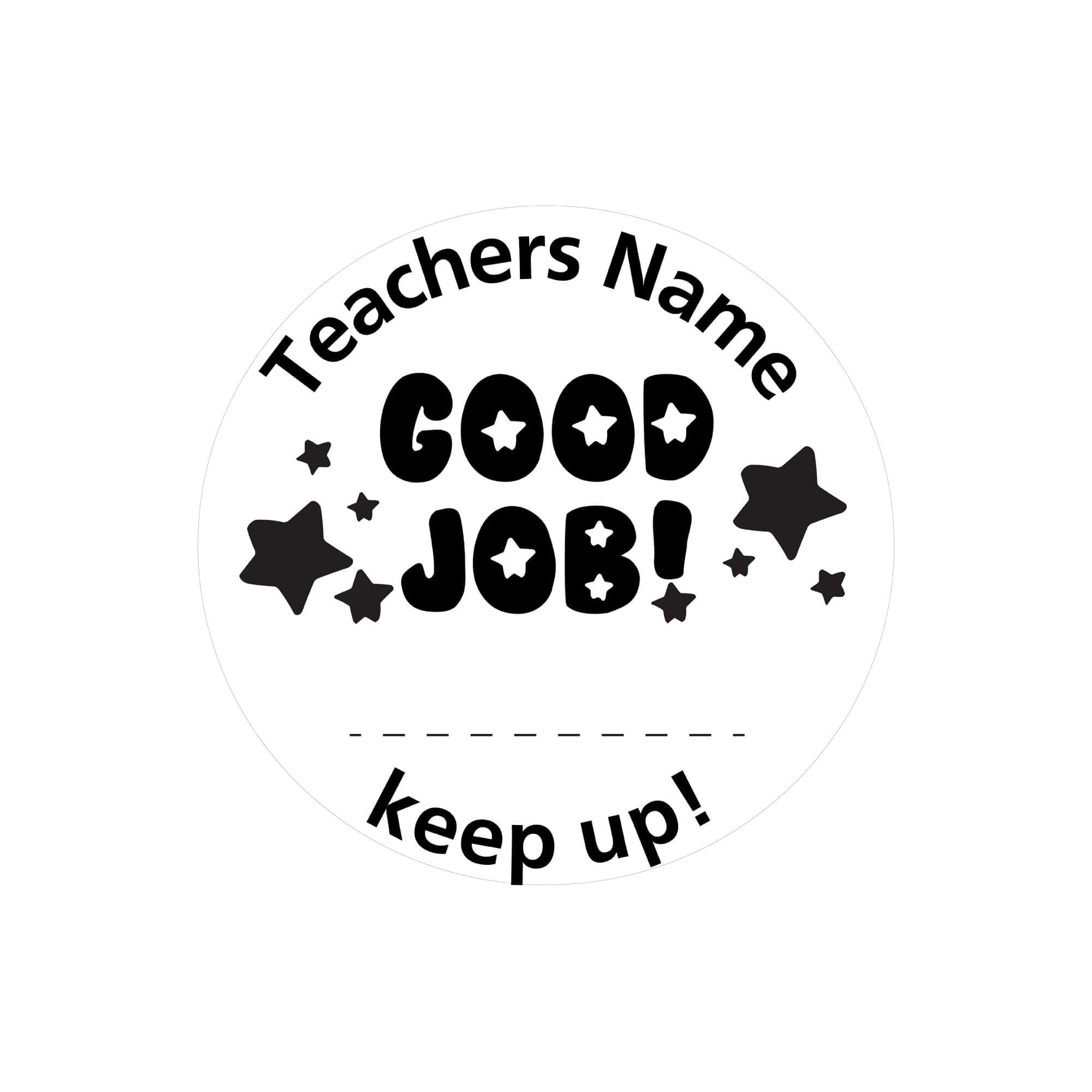 Customizable teacher stamp featuring 'Good Job!' message with space for teacher's name.