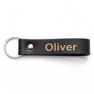 Black leather keyring with gold laser engraving