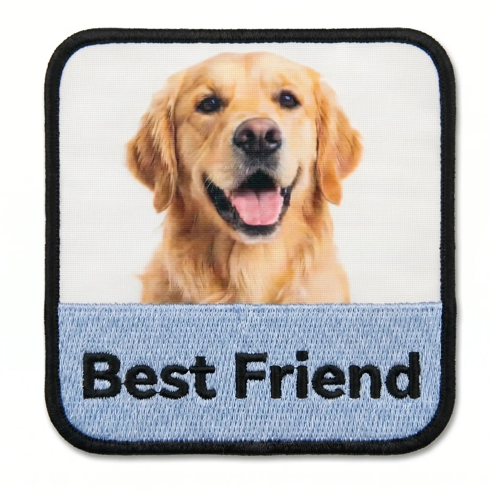 Custom photo patch - printed photo with embroidered name band and black stitched border