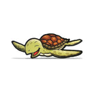 Custom embroidered patch featuring a happy, cartoon-style turtle swimming with vibrant colors.