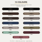 All thirteen napkin ring colours, each engraved with a sample name