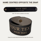 The name is centred on the band: it faces the front when the ring is closed, with the snap at the back