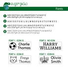 Font chart for the kids name stamp: 4 fonts with sample names