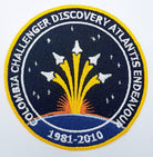 Embroidered patch featuring NASA shuttle names and launch design, celebrating missions 1981-2010.