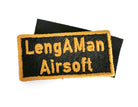Personalized embroidered patch reading 'LengAMan Airsoft' on a black background