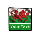 Personalised Wavy Flag Patch featuring a red dragon design with customizable text area for country pride.