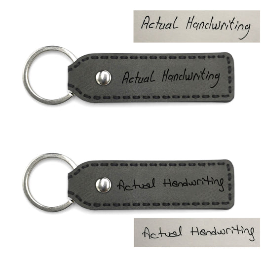 Actual Handwriting, leather keyring - leather keychain, engraved keyring, your own writing, actual handwriting gift, memorial gifts