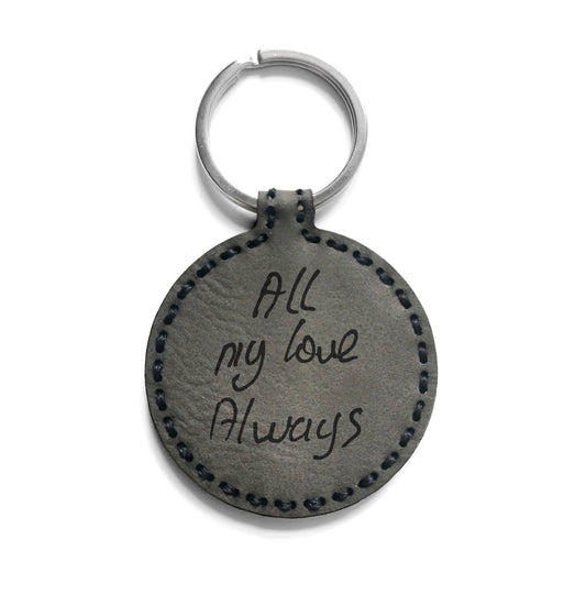Actual Handwriting, leather photo keyring - leather keychain, engraved keyring, your own writing, actual handwriting gift, memorial gifts