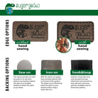 Custom engraved leather patches with edge and backing options for easy attachment and personalization.