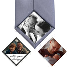 Custom embroidered photo tie patch featuring family images for Father's Day, weddings, and personalized keepsakes.