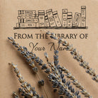 Personalized library stamp design with lavender flowers, featuring 'From the Library of' text.