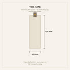 Size guide: the bookmark is 150 mm tall and 50 mm wide with a tab and snap