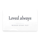 Back of the memorial wallet card printed with a short personal message