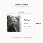 Size guide: 85.6 by 54 mm credit card size, 0.5 mm aluminium with rounded corners