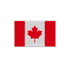 Embroidered Canada flag patch, 4x6cm size, iron on or sew on backing, perfect for apparel, bags, and accessories.